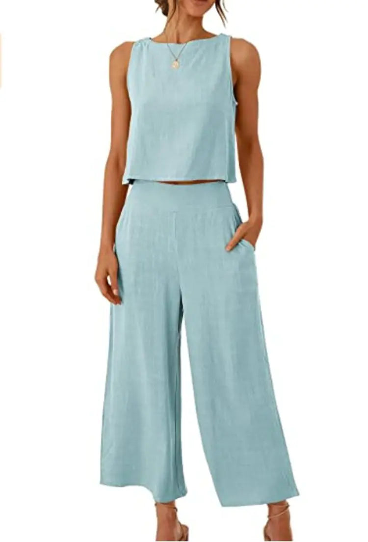 Women's Summer 2-Piece Sleeveless Crop Top & Pants Set