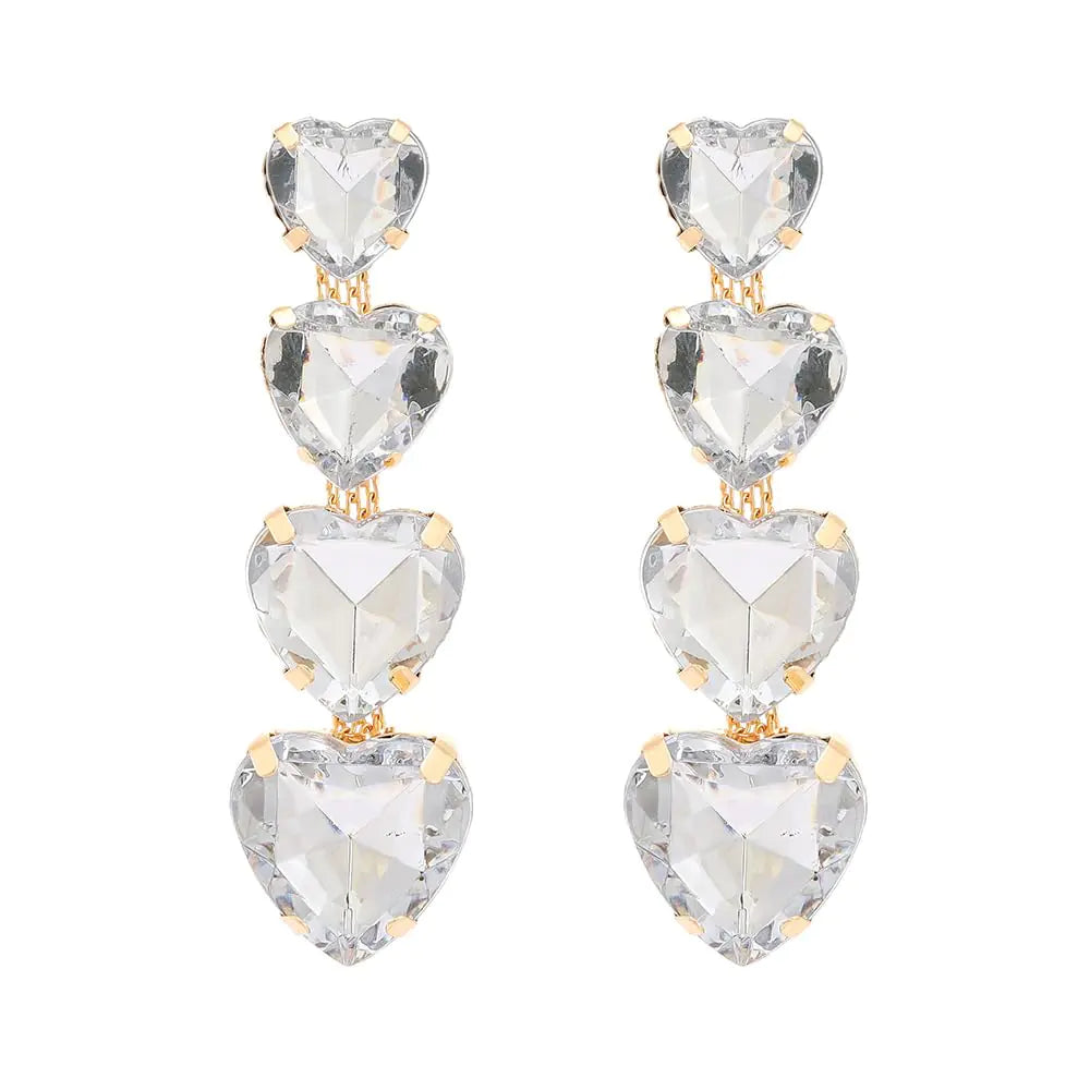 Heart Rhinestone Statement Earrings. Heart Crystal Drop Dangle Earrings for Women, Valentines Day Love Wedding Party Gifts