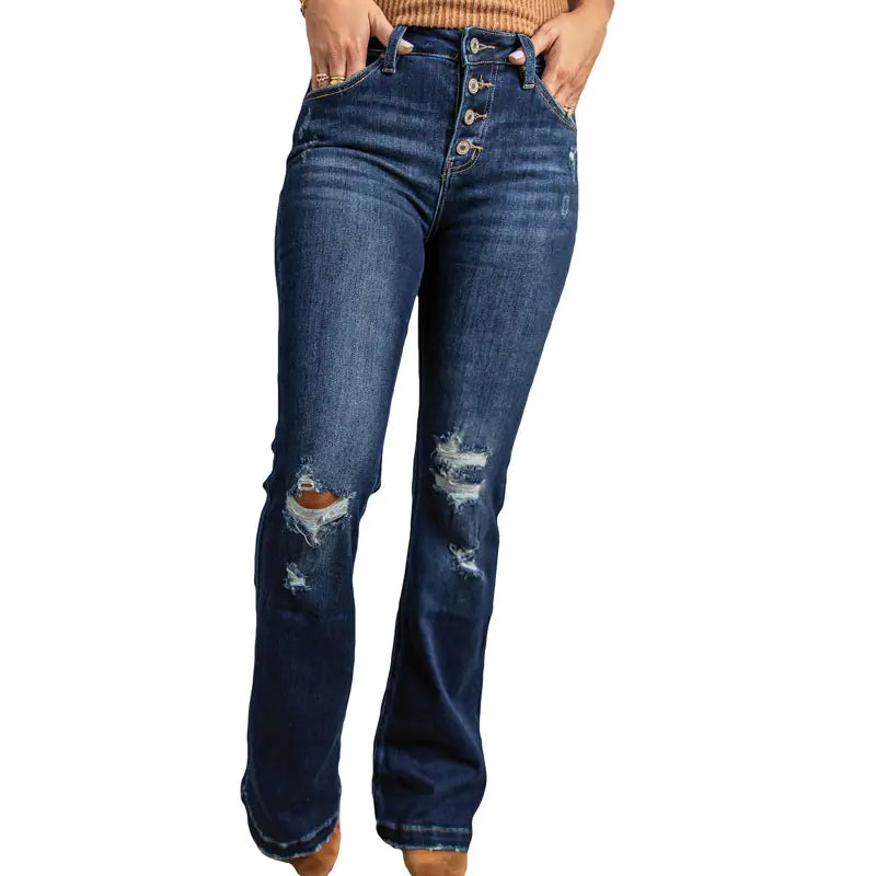 High-Waist Ripped Pants for Plus Size Women