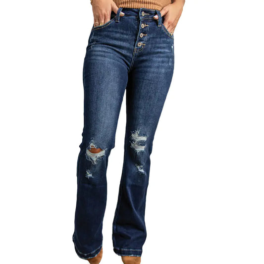 High-Waist Ripped Pants for Plus Size Women