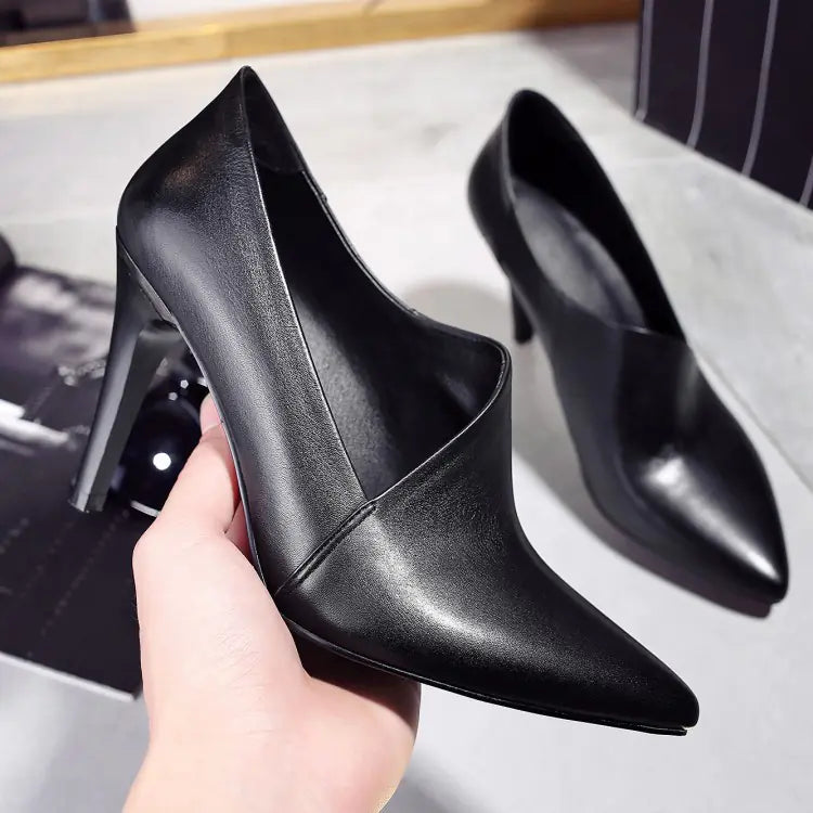 New Women's Genuine Leather Pointed Toe High Heels