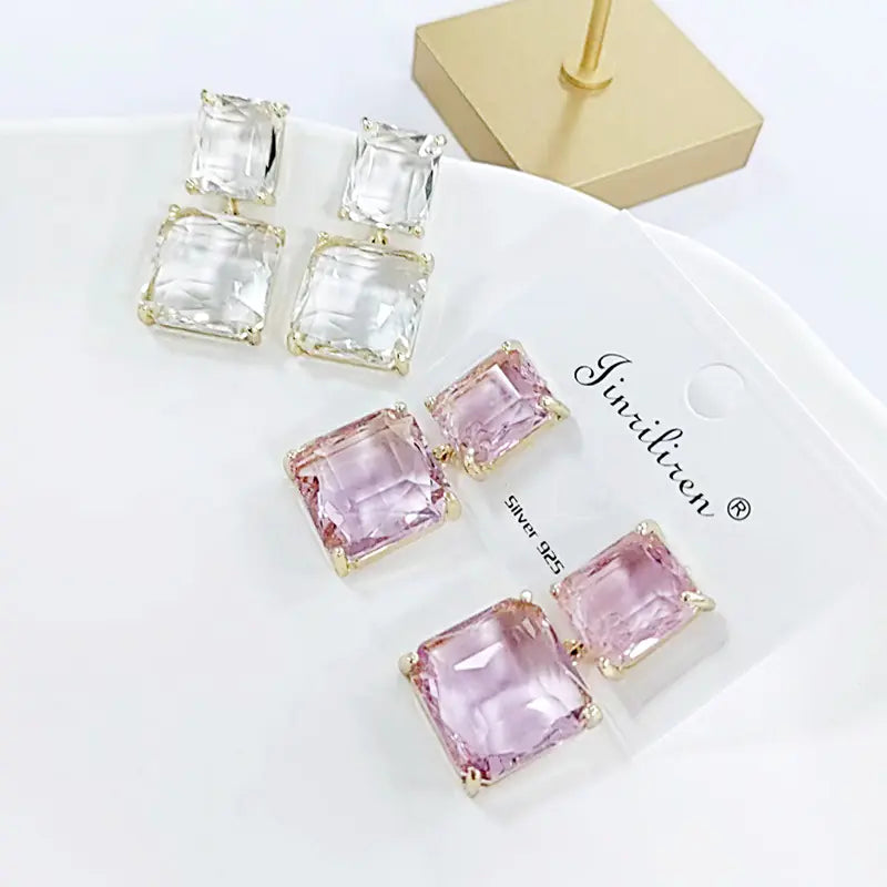 Korean Style Geometric Crystal Earrings for Women