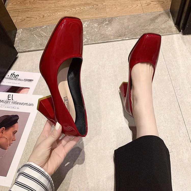 French High Heel Vintage Chunky Heels for Women