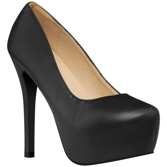 Womens High Heel Pumps. Closed Toe Platform Pumps Shoes, (8.5 Black PU)
