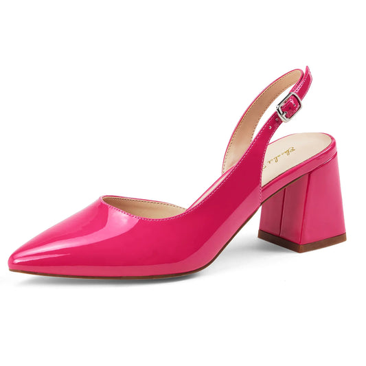 Slingback 2 Inches Block Chunky Heels. Closed Pointed Toe Thick Low Pumps, Wedding Party Prom Dating Casual Work Dressy Shoes