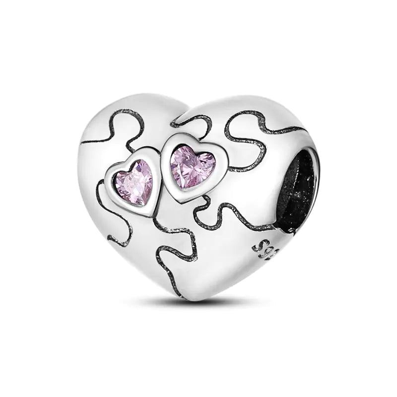 S925 Silver Plated Heart Bead Charm Bracelet Necklace