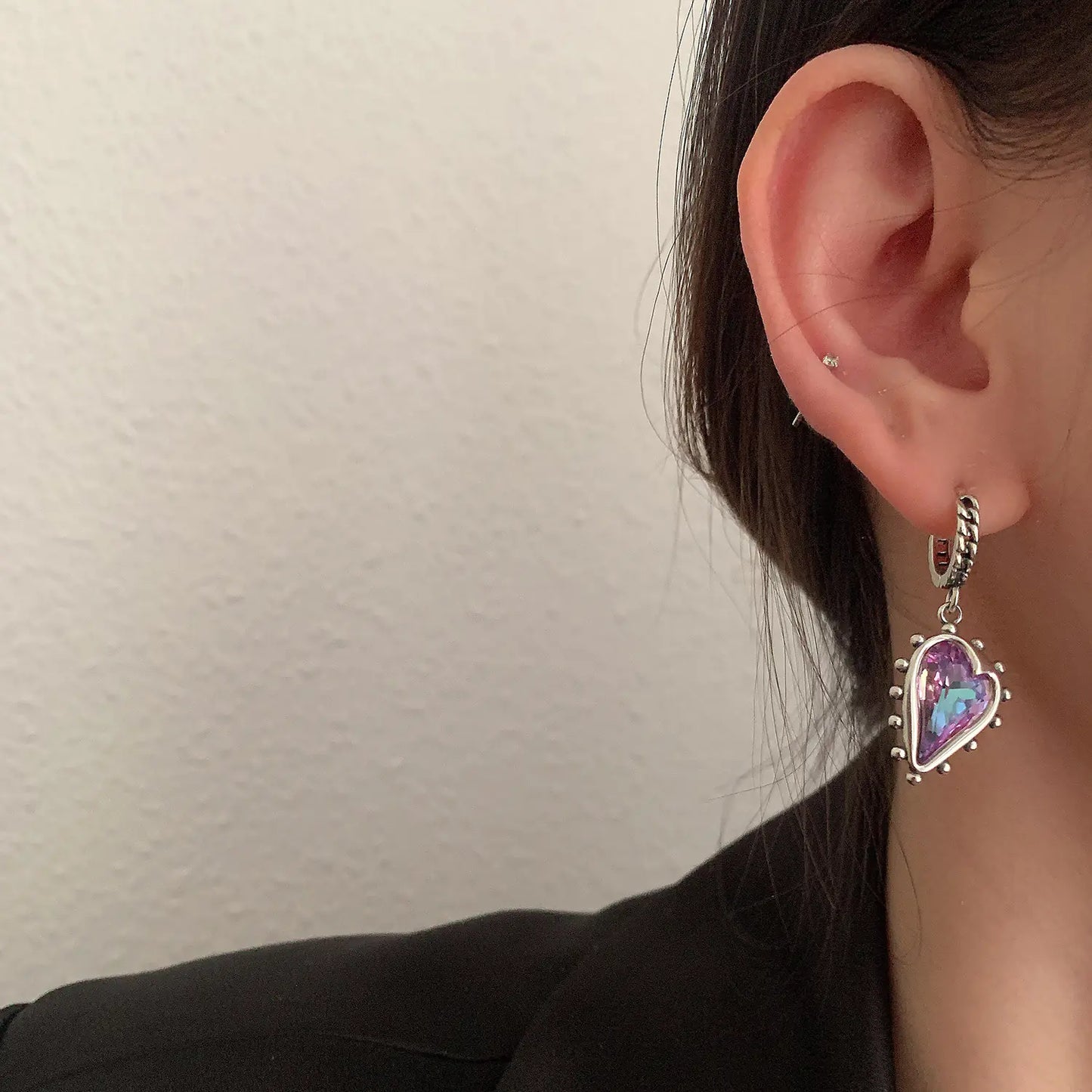 Vintage Amethyst Love Asymmetric Earrings for Women