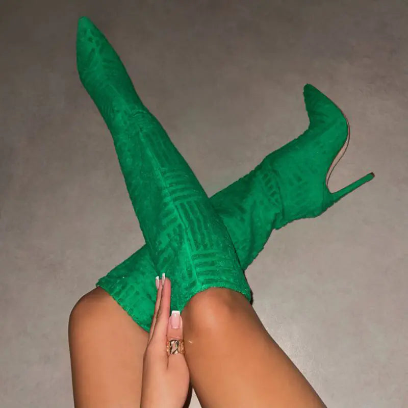 Green Rose Red High Tube Heels Boots