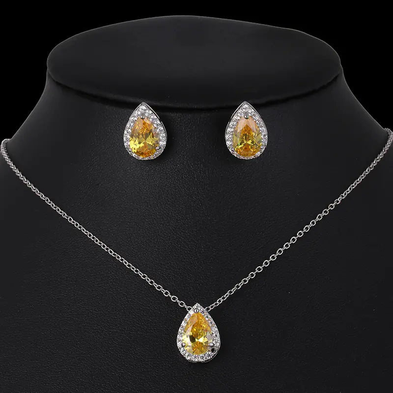 New Water Drop Zirconia Earrings Necklace Set