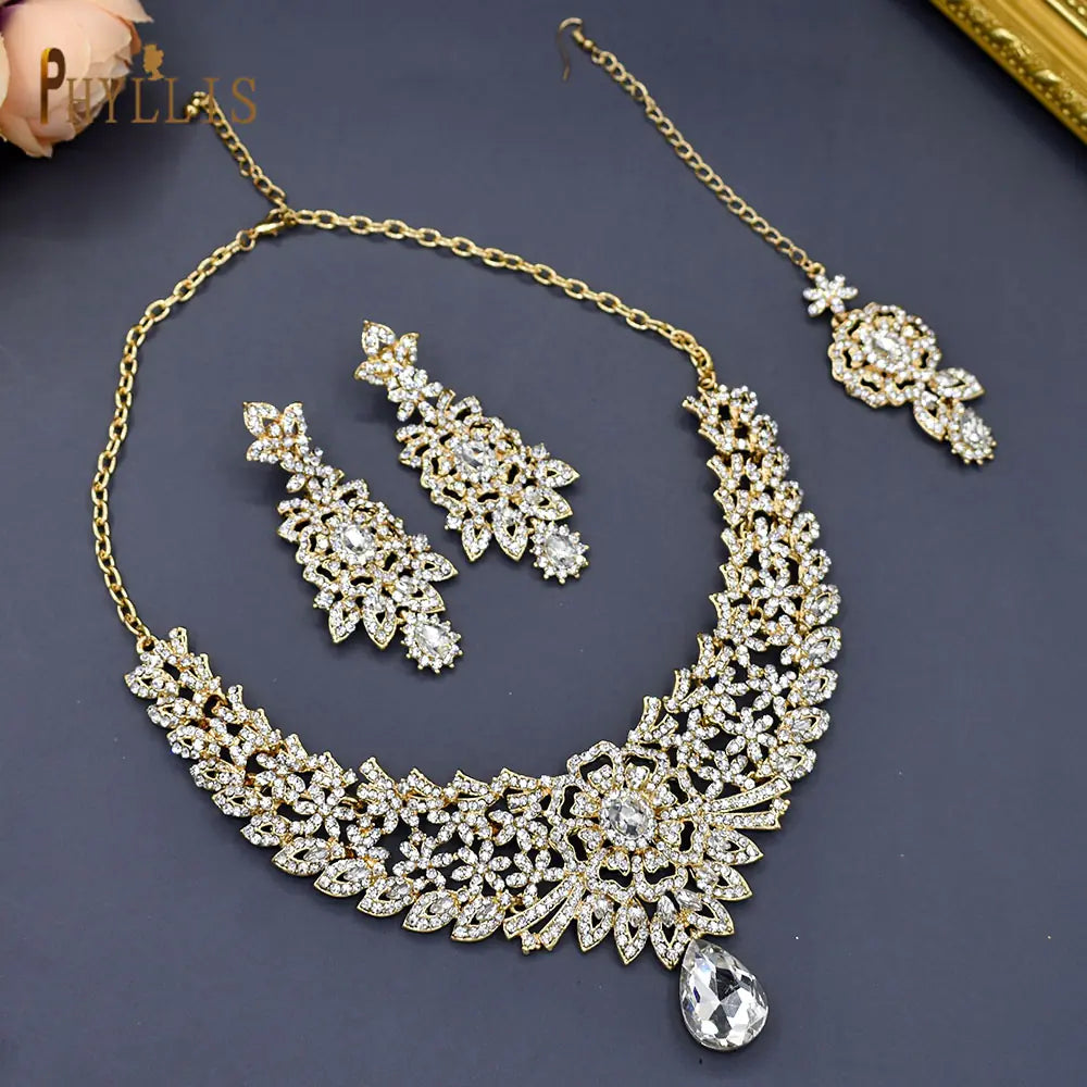C30 Wedding Forehead Chain Necklace Earrings Set