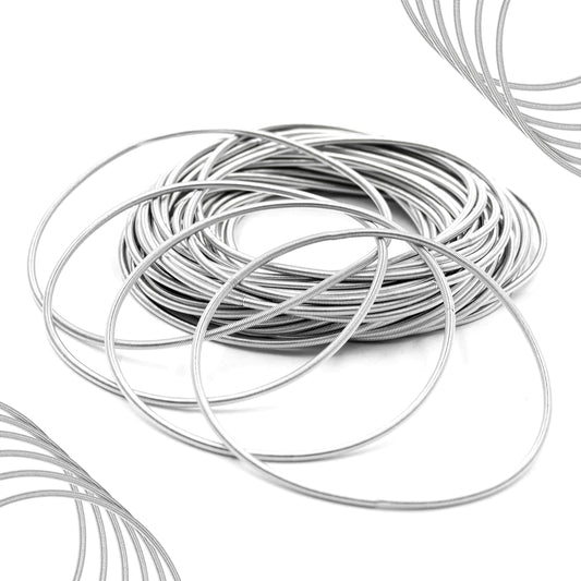 36 Guitar String Bracelets for Women. 2mm Silver Metal Bangle Stackable Spiral Coil Bracelets.