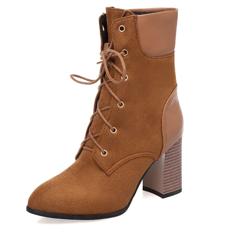Chunky Heel Lace-Up Ankle Boots Size 33-50 for Women