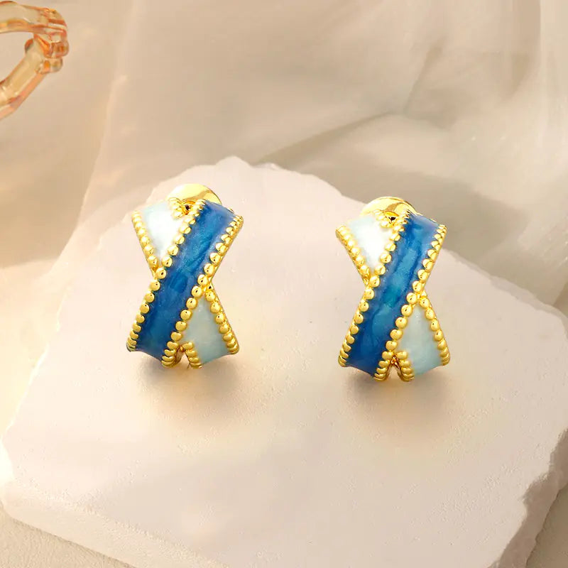 French Vintage Enamel Spiral Earrings for Women
