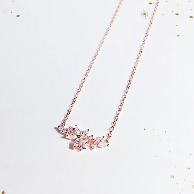 925 Sterling Silver Floral Branch Necklace and Earrings Set