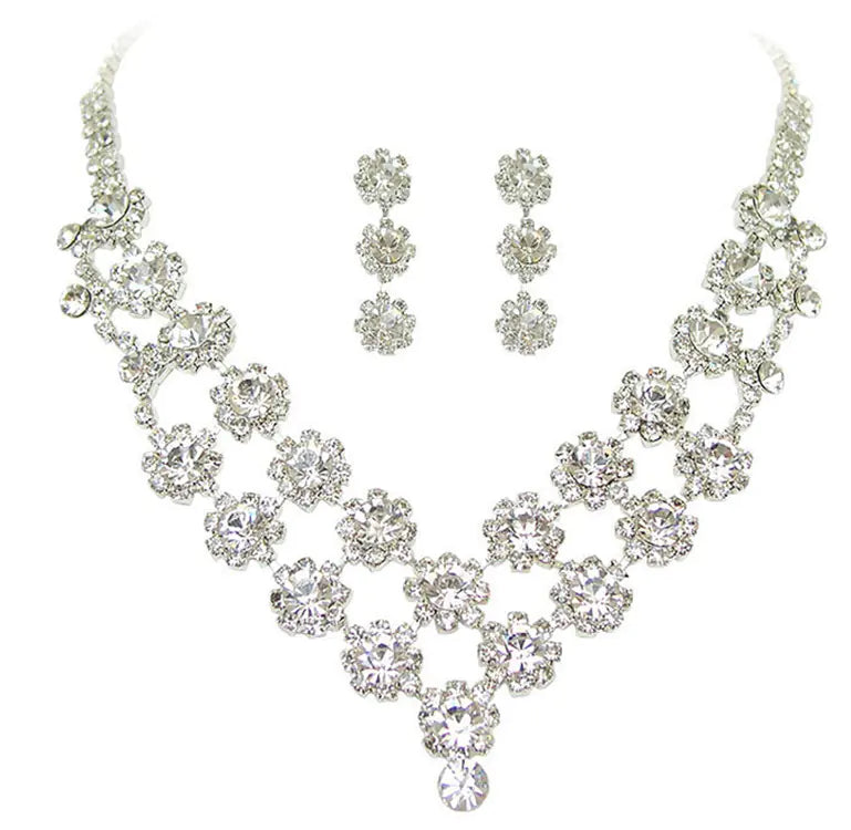 Korean Style Crystal Lily Necklace and Earrings Set