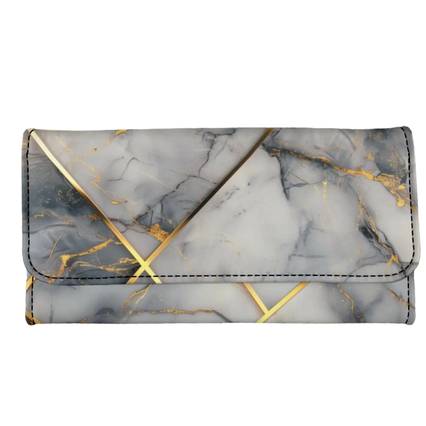 PU Leather Gray Marbled Water Ripple Wallets. Women Multiple Card Slots Wallet - Three Fold Clutch Purses Wallets