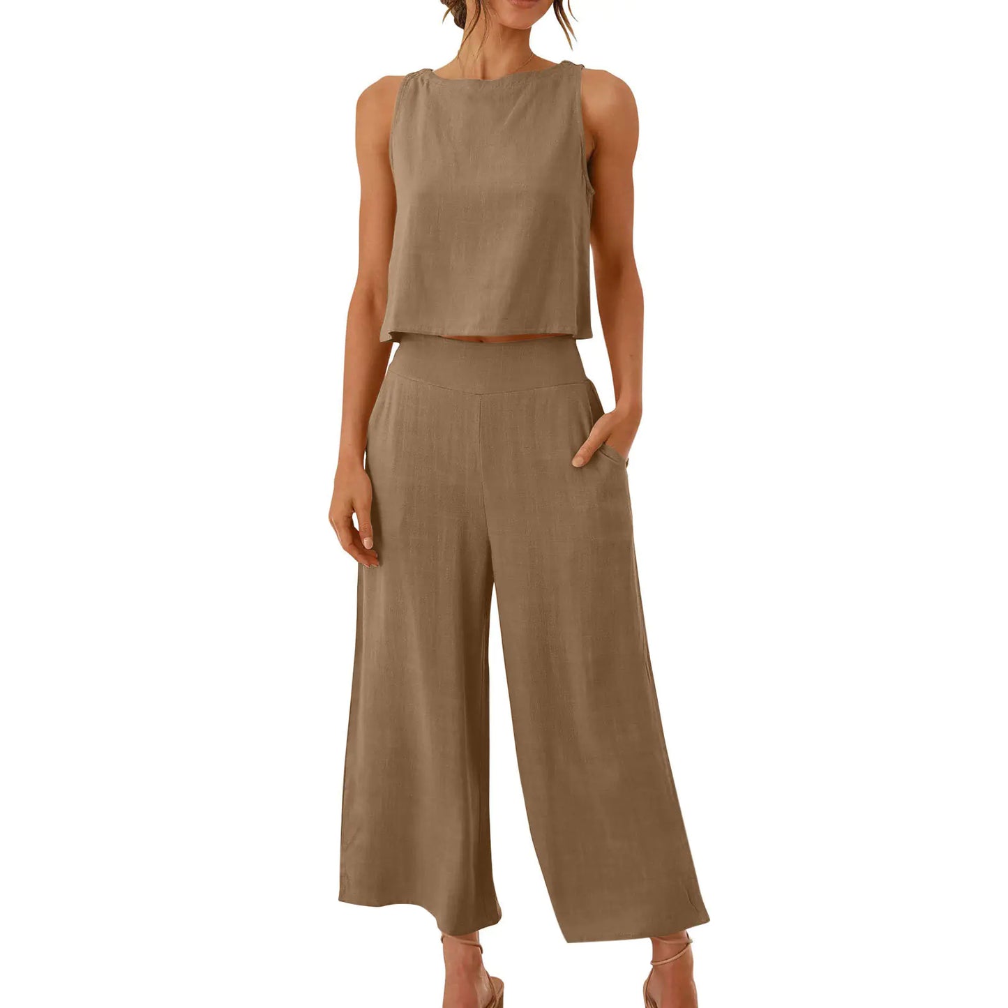 Women's Summer 2-Piece Sleeveless Crop Top & Pants Set
