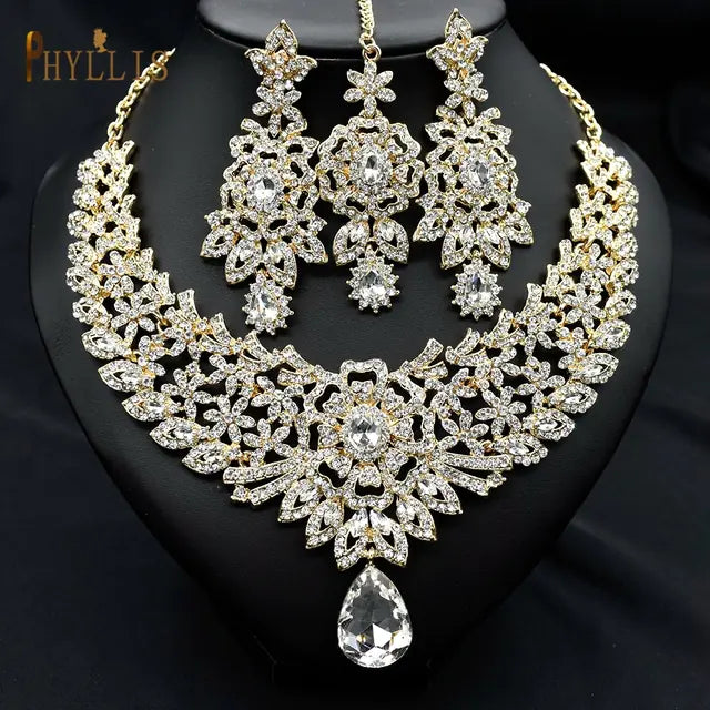 C30 Wedding Forehead Chain Necklace Earrings Set