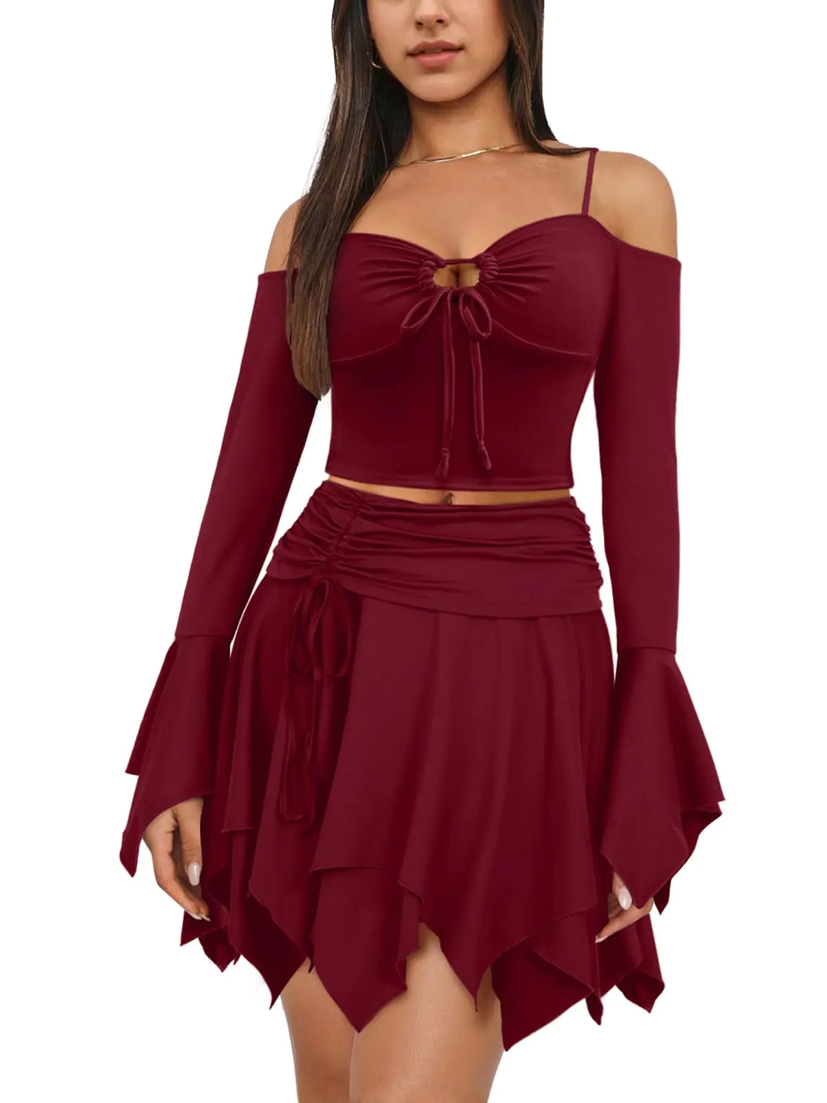 Womens Y2K Fairy Dress. 2 piece Off Shoulder crop top and Skirt - Fairycore Halloween Dress