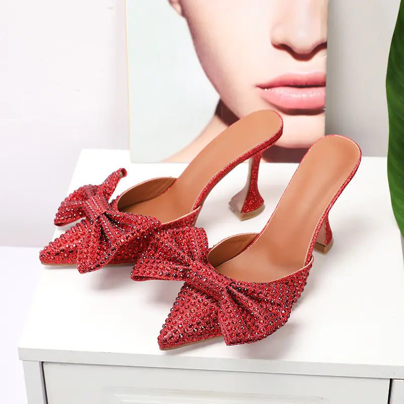 Fashionable High Heels with Bow and Rhinestones for Women